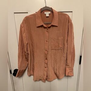 House of Harlow 1960 long sleeve button-down shirt shimmery crinkled fabric S